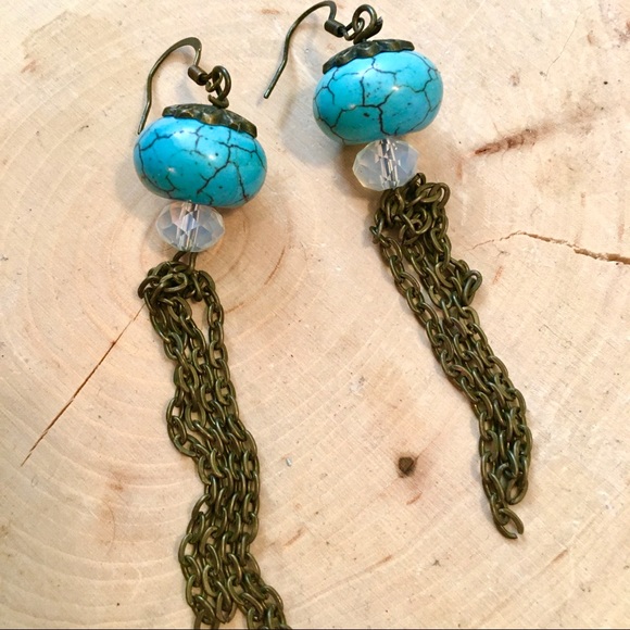 Turquoise Bead and Opalite Boho Statement Earrings - Picture 5 of 5